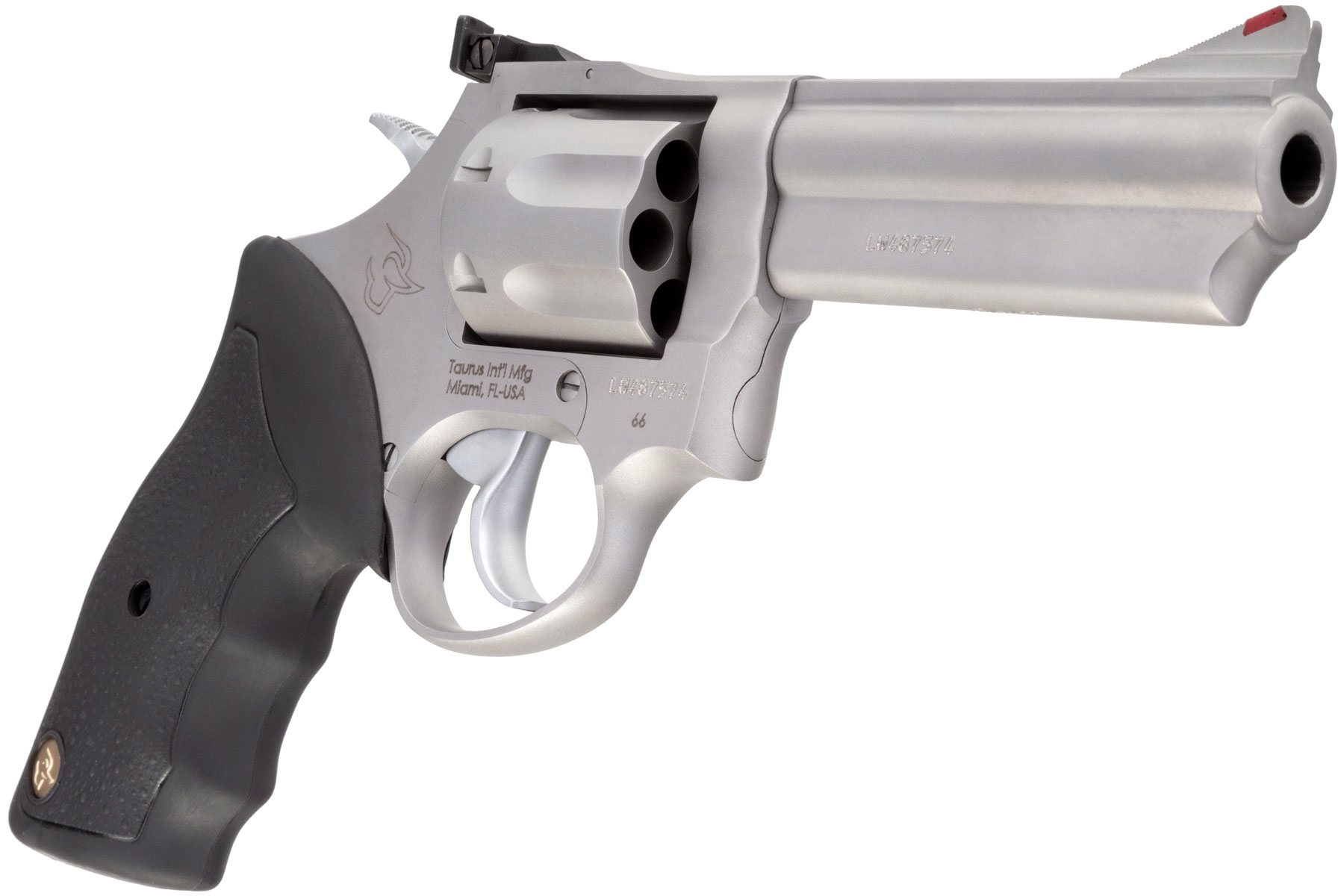 Taurus 66 357 Mag / 38 Spl +P Matte Stainless 4.00 in. Soft Rubber