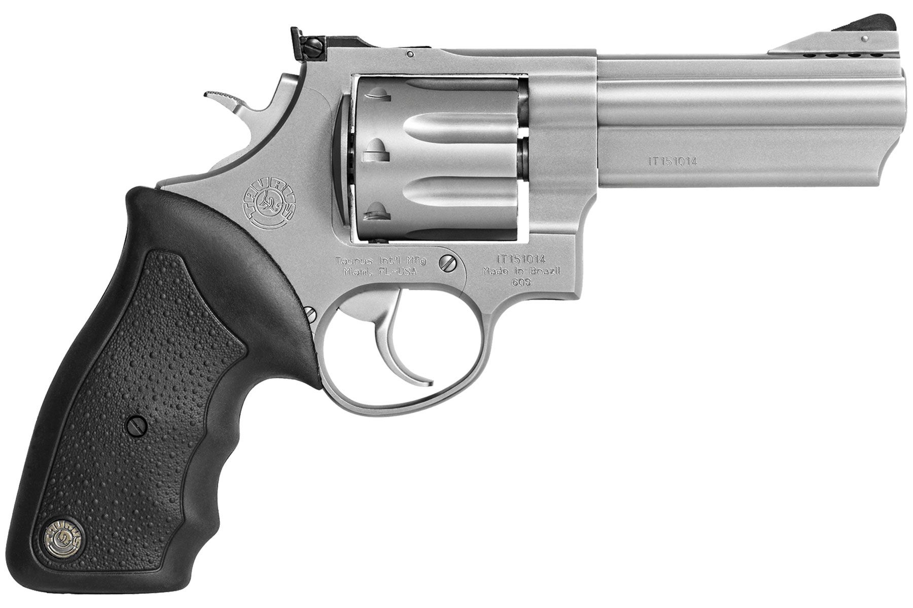 Taurus 608 357 Mag / 38 Spl +P Matte Stainless 4.00 in. Soft Rubber
