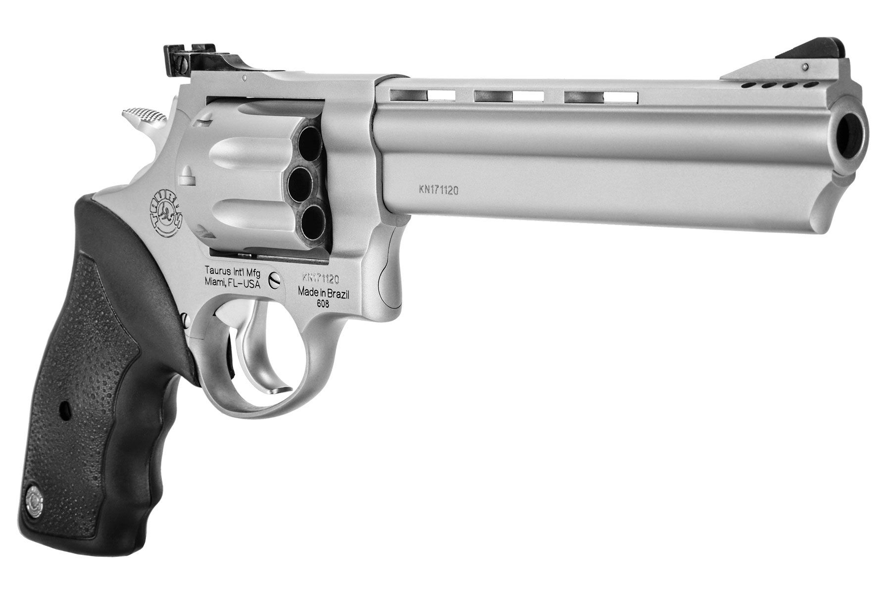 Taurus 608 357 Mag / 38 Spl +P Matte Stainless 6.50 in. Soft Rubber