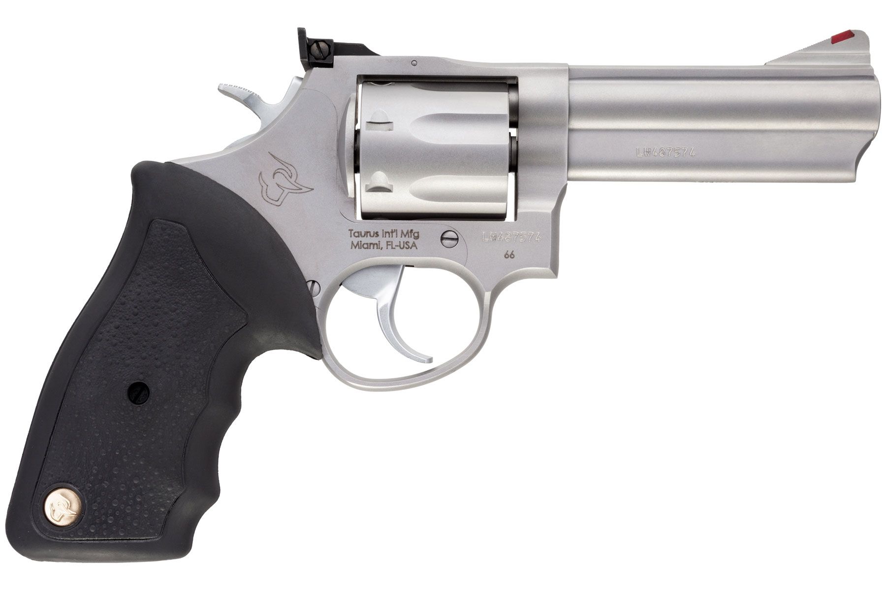 Taurus 66 357 Mag / 38 Spl +P Matte Stainless 4.00 in. Soft Rubber