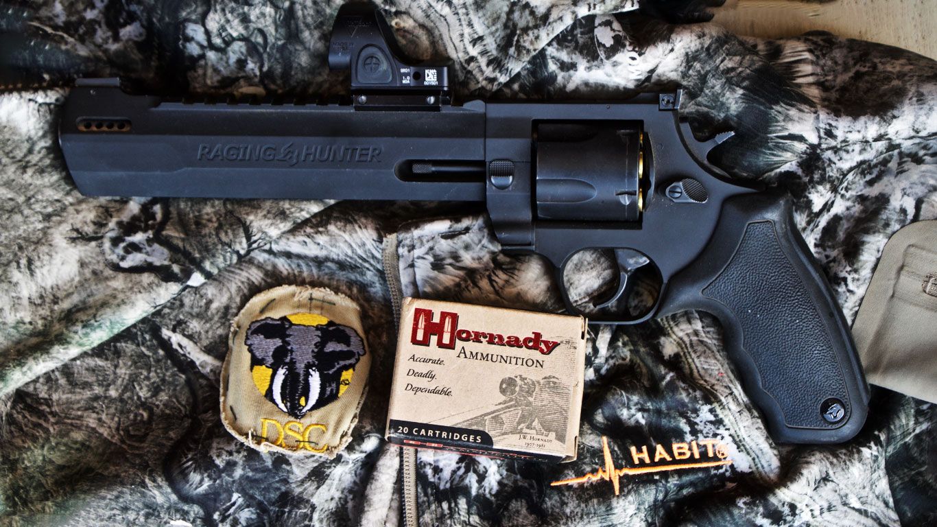 Larry's favorite handgun hunting combination, Taurus Raging Hunter, Trijicon SRO red-dot sight, shooting Hornady ammo