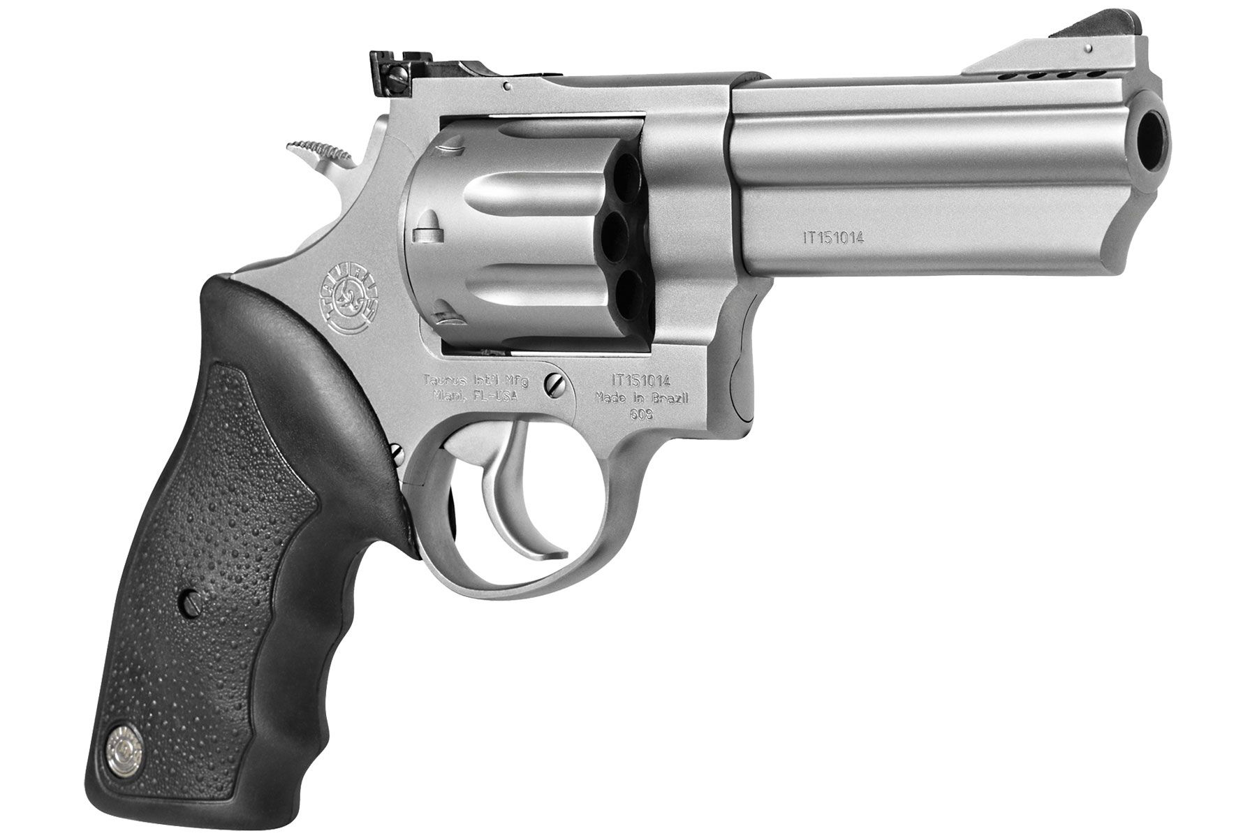 Taurus 608 357 Mag / 38 Spl +P Matte Stainless 4.00 in. Soft Rubber